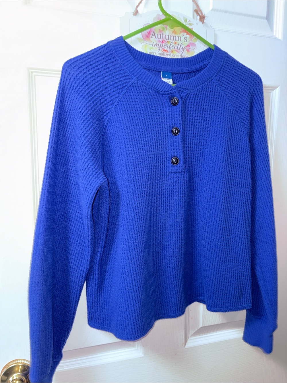 Old Navy Royal Blue Waffle Knit Henley Sweatshirt